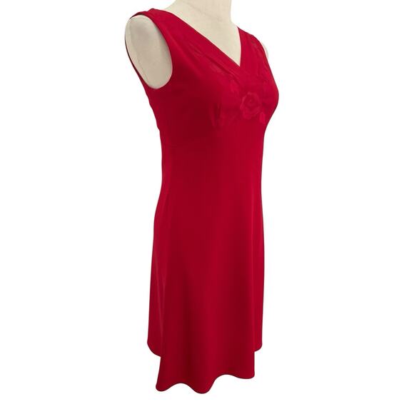 Vtg 90s Petite Sophisticate Red Sleeveless Red Dress Embroidered Floral Sz 2 - Picture 3 of 7
